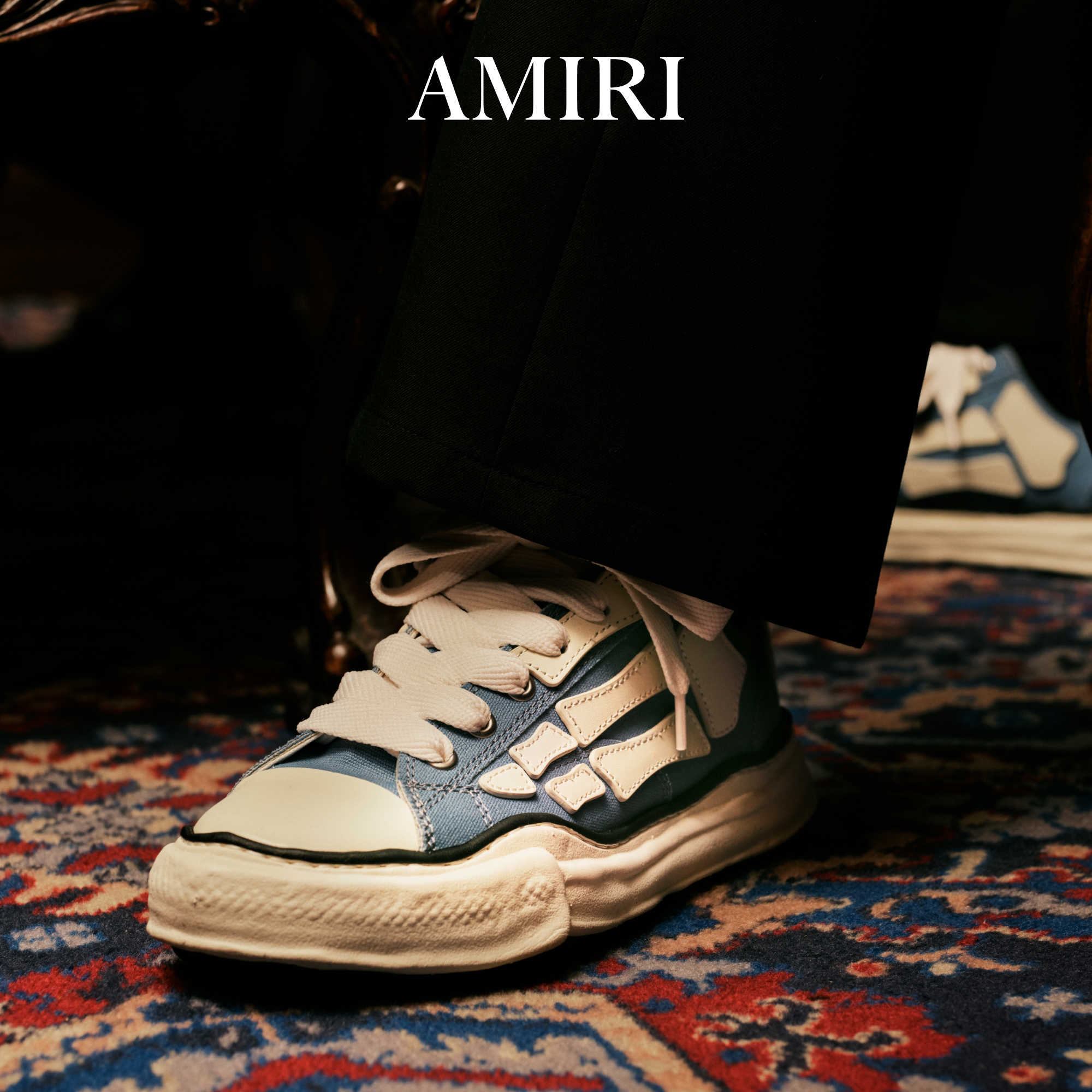 【奢享特惠】AMIRI x MIHARA YASUHIRO 联名蓝白骨头帆布鞋溶解鞋