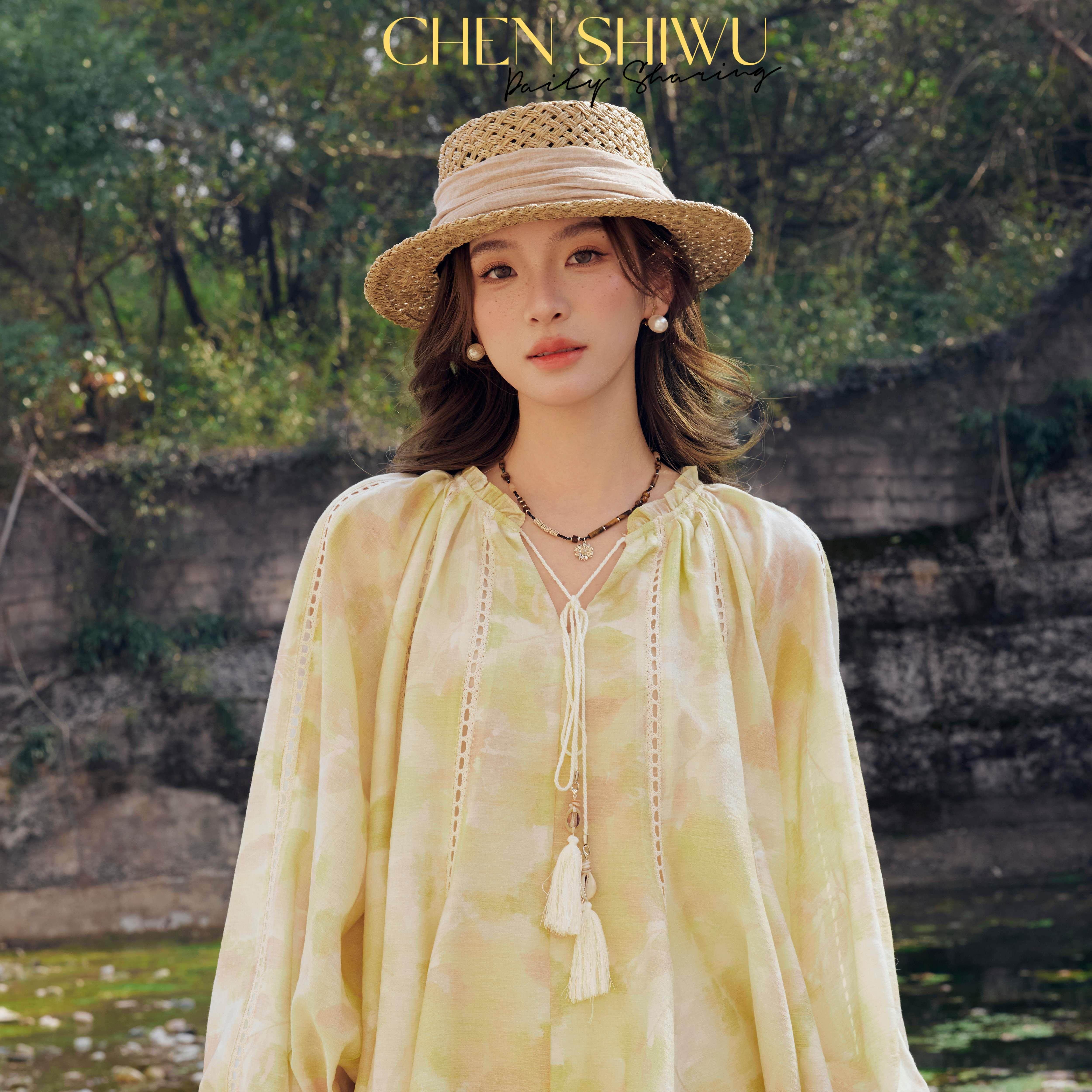 CSW·陈十五26春【莫奈花园】法式空气感油彩晕染流苏系带长袖小