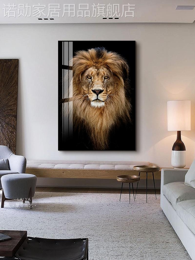 新款客厅玄幻狮子装饰画沙发墙镇宅动物玄关壁画雄狮黑白书房狮头图片