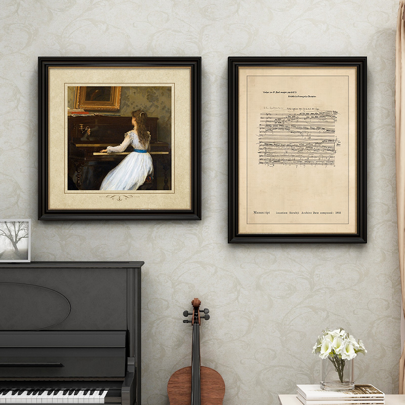 网红美式复古人物音乐教室装饰画客厅钢琴上方玄关过道琴行壁画图片