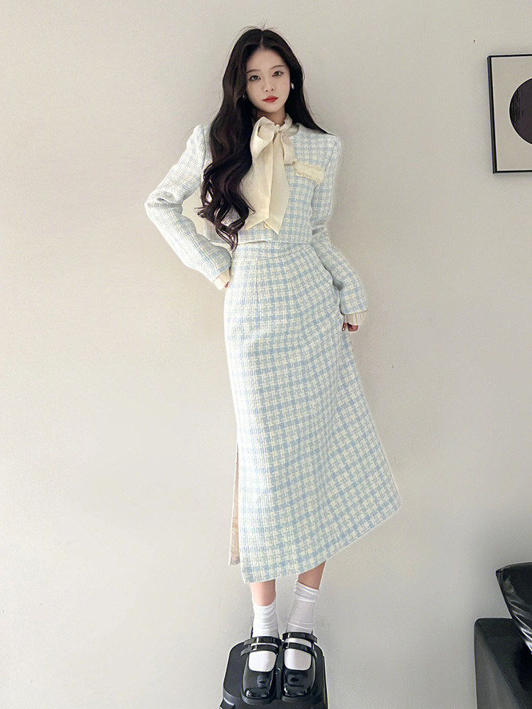 韩版小香风温柔系套装女撞色花边秋冬新款小众名媛高级感气质千金,女装/女士精品,时尚套装,淘宝优惠券,粉丝福利购,淘宝优惠卷