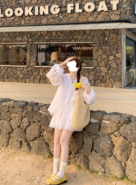 im向 超重工！斯米兰花境~亚麻棉花朵刺绣娃娃衬衫+a字半裙套装女