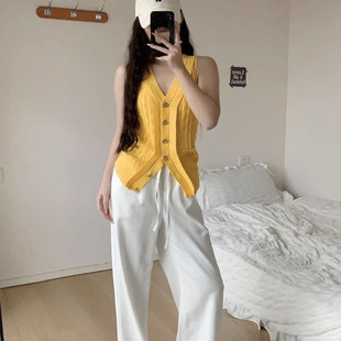子 极简风通勤白色阔腿牛仔裤 女夏季 薄款 透气凉感系带松紧腰直筒裤