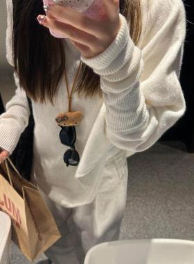 GAZ线上商店新款慵懒感松弛羊毛蝙蝠袖不规则针织衫温柔百搭上衣