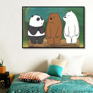 定制卡通胖达棕熊白熊咱们裸熊动画diy数字油彩画手绘填色减压装