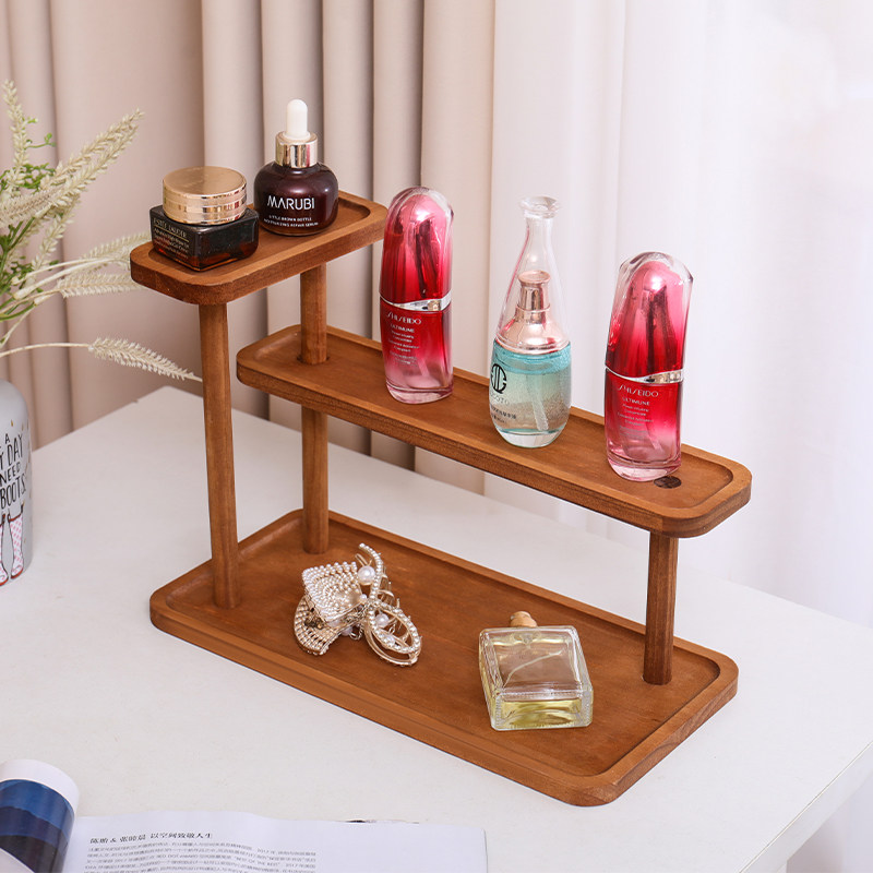 化妆品置物架桌面香水口红收纳盒实木玄关梳妆台护肤品首饰收纳架