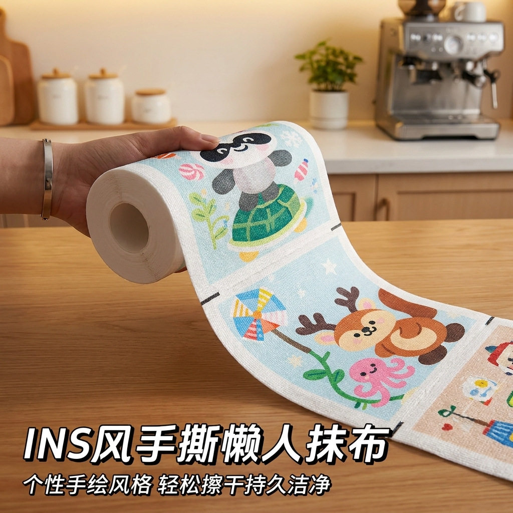 手撕抹布卡通INS风懒人周抛抹布