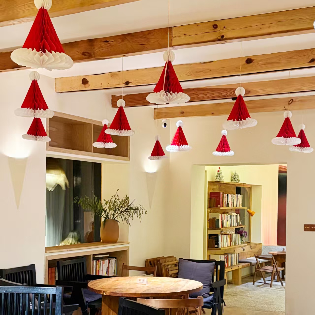 圣诞节装饰蜂窝圣诞帽子挂件场景布置咖啡店铺商场门店氛围感道具