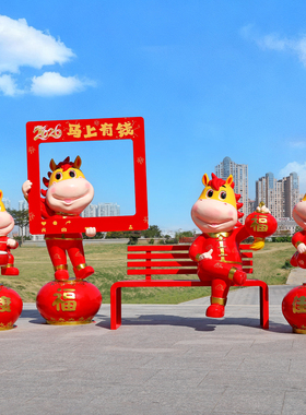 新年马玻璃钢雕塑喜庆吉祥物摆件