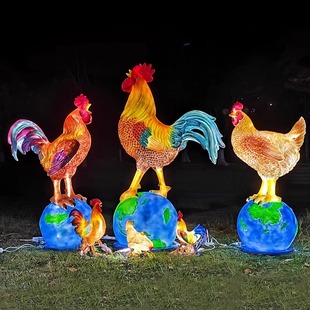 仿真大公鸡玻璃钢母鸡发光雕塑别墅庭院店门口动物装饰品户外摆件