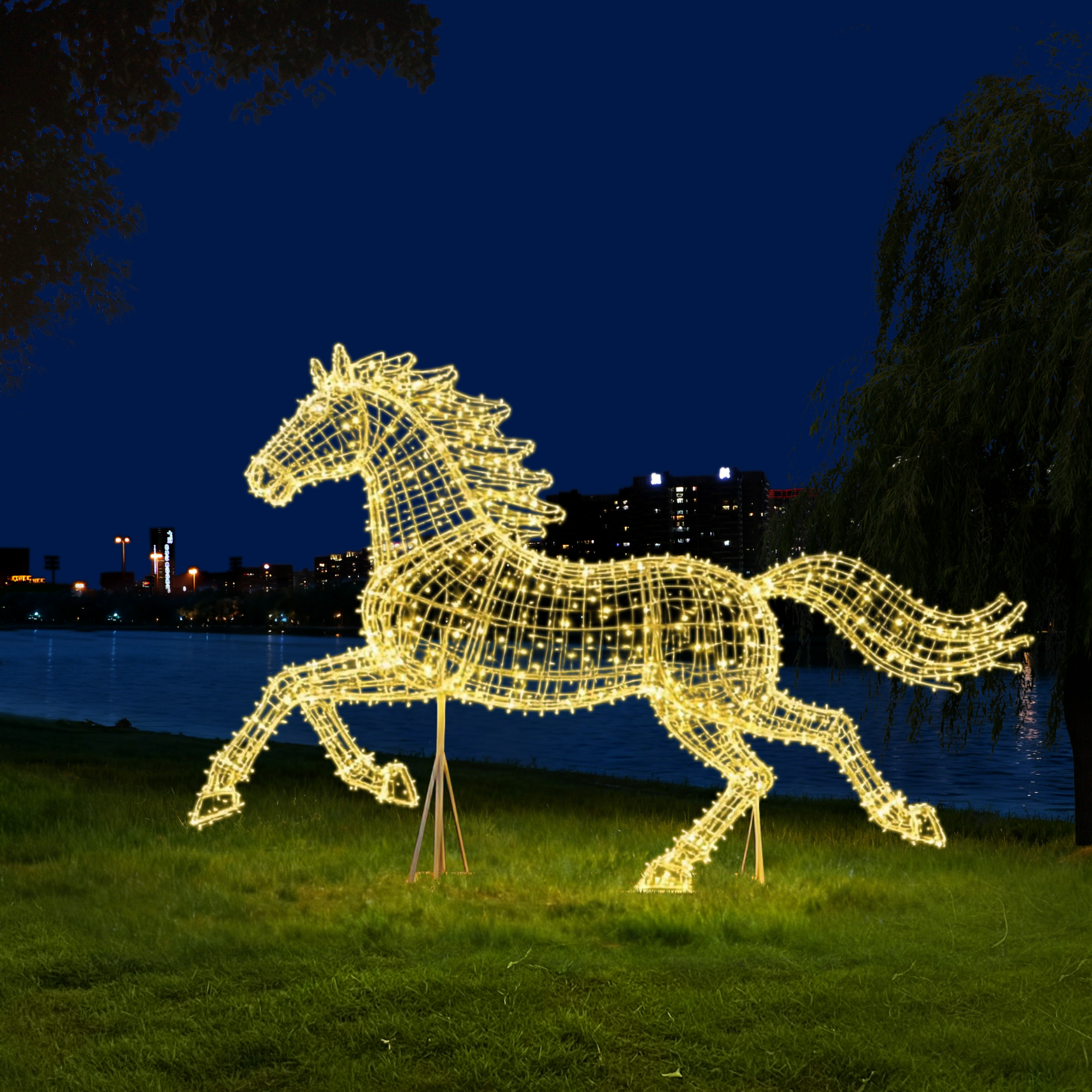 马年动物不锈钢装饰雕塑打卡装饰