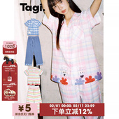 Tagi. 家居服睡衣套装 哈米甜梦 泡泡纱印花拼布短袖
