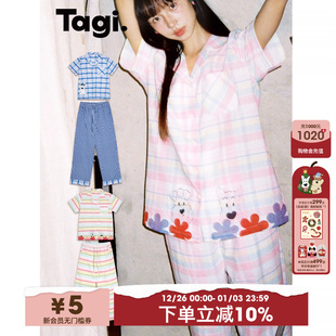 家居服睡衣套装 泡泡纱印花拼布短袖 哈米甜梦 Tagi.