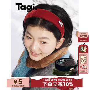 Tagi.丝绒 复古想象珍珠金属丝绒真丝多色发箍头箍