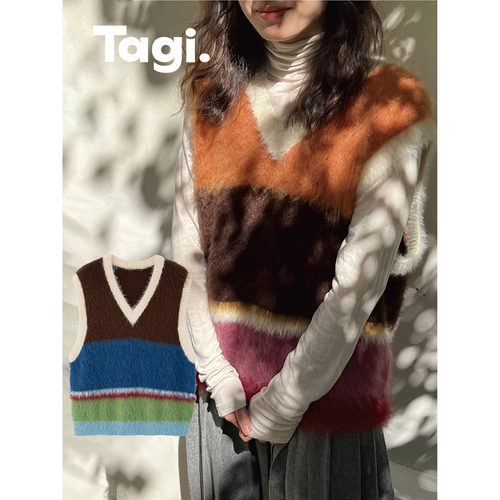 毛茸茸V领拉毛马甲背心TAGI.