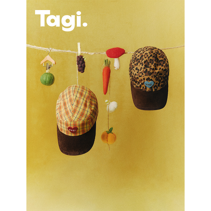 Tagi.想象爱心柑橘豹纹休闲百搭灯芯绒拼接棒球帽鸭舌帽