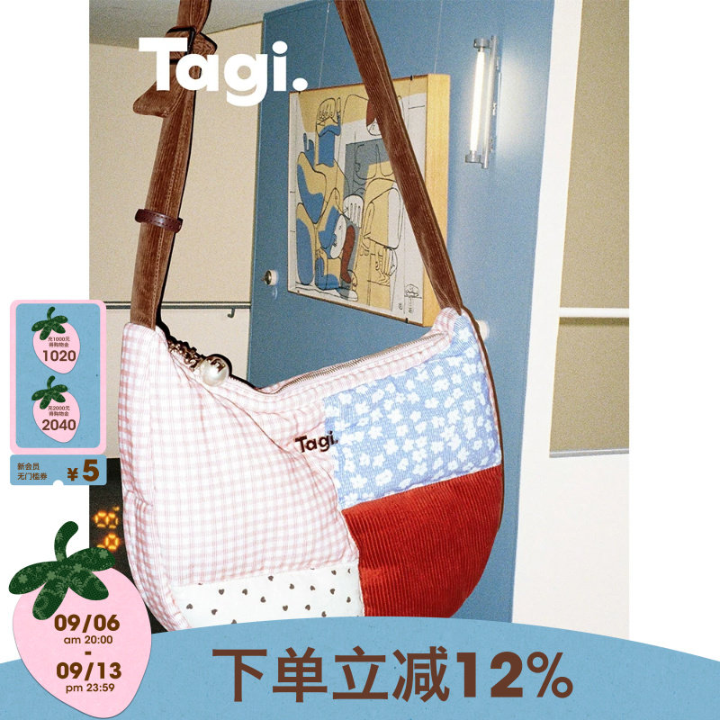 Tagi.灯芯绒包大容量单肩斜挎包图片