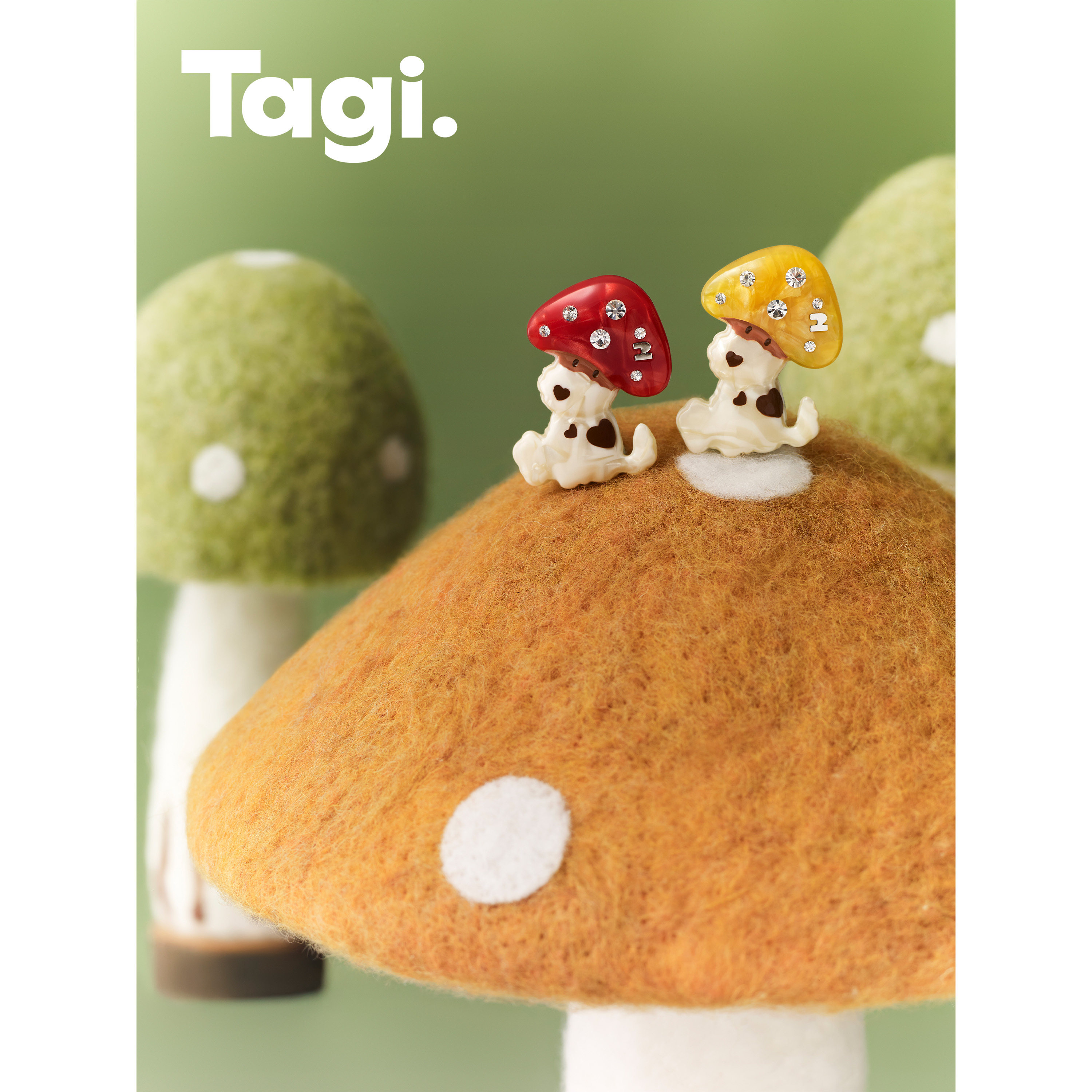 Tagi.手工彩色醋酸蘑菇头发夹图片