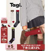 Tagi. 爆米花 彩色可爱刺绣小狗棉质小腿袜复古混纱长筒袜