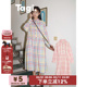 Tagi. 裙翻领宽松连衣裙 衬衫 格纹想象可爱扣子长袖