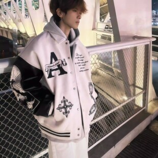 美式复古翻领重工刺绣棒球服外套男女春秋季潮牌宽松休闲百搭夹克