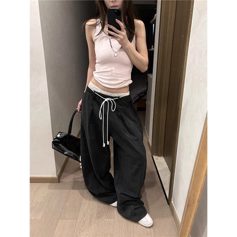 美式辣妹粉色蝴蝶结工字背心女夏季外穿内搭修身显瘦短款吊带上衣