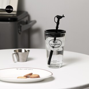 尤本家居鲸鸣玻璃吸管杯女高颜值办公室带盖子咖啡杯夏季冷饮玻璃