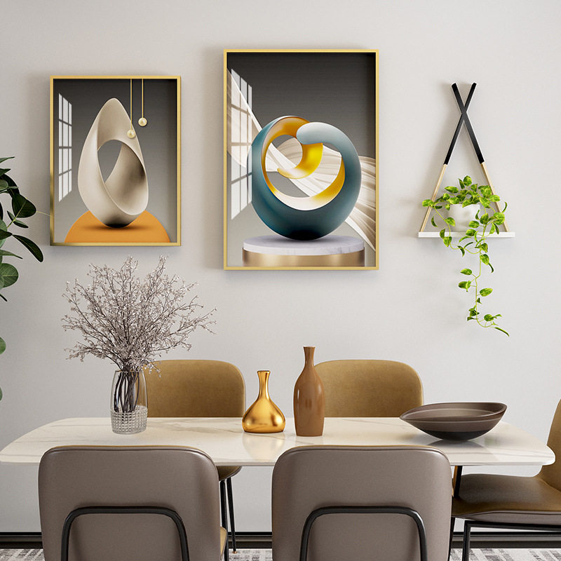 新中式铝合金光影几何餐厅装饰画置物架组合卧室沙发背景墙饰品