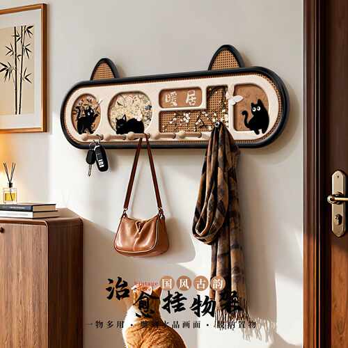 中古风猫咪入户挂衣架门后挂钩