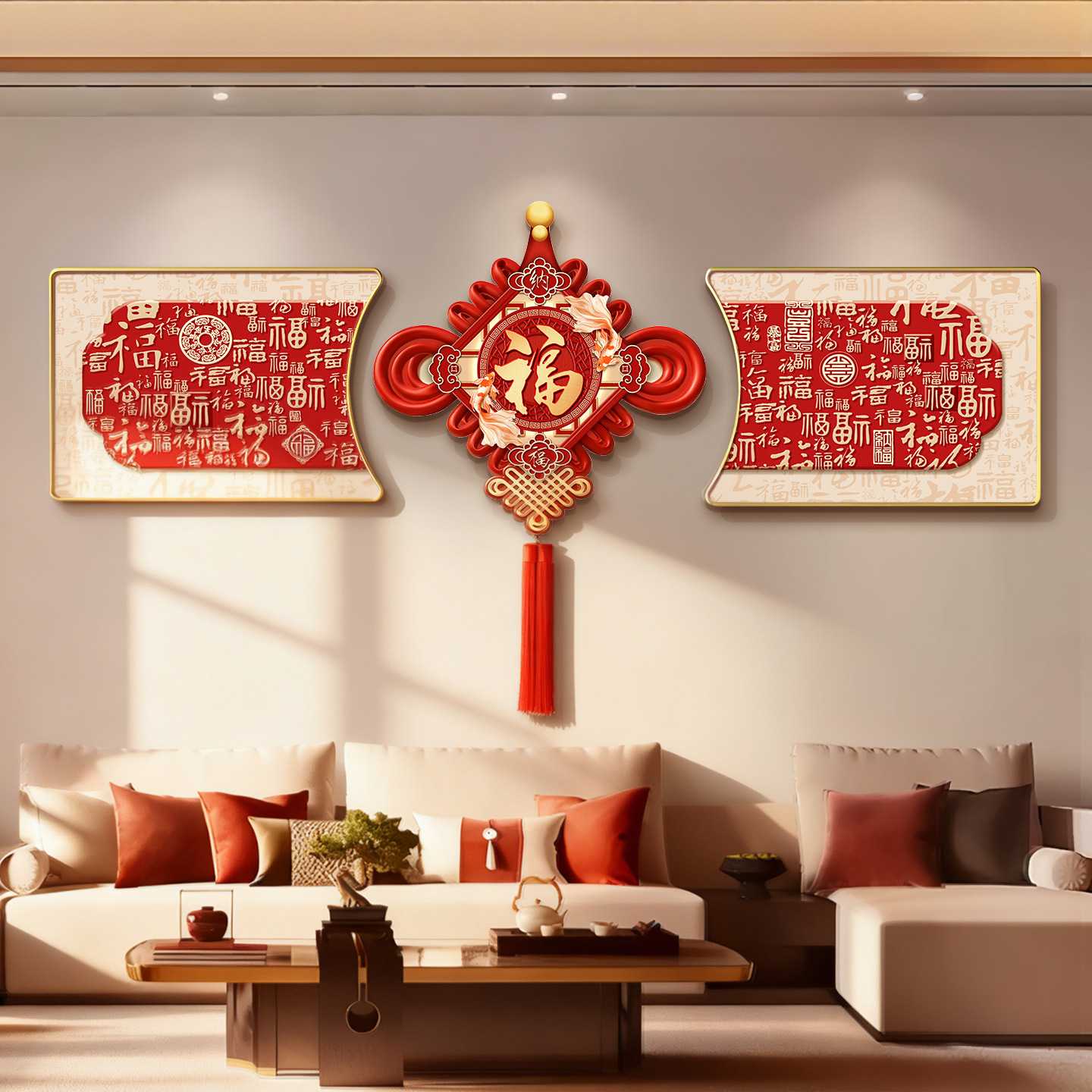 中国结流苏新中式客厅装饰画|