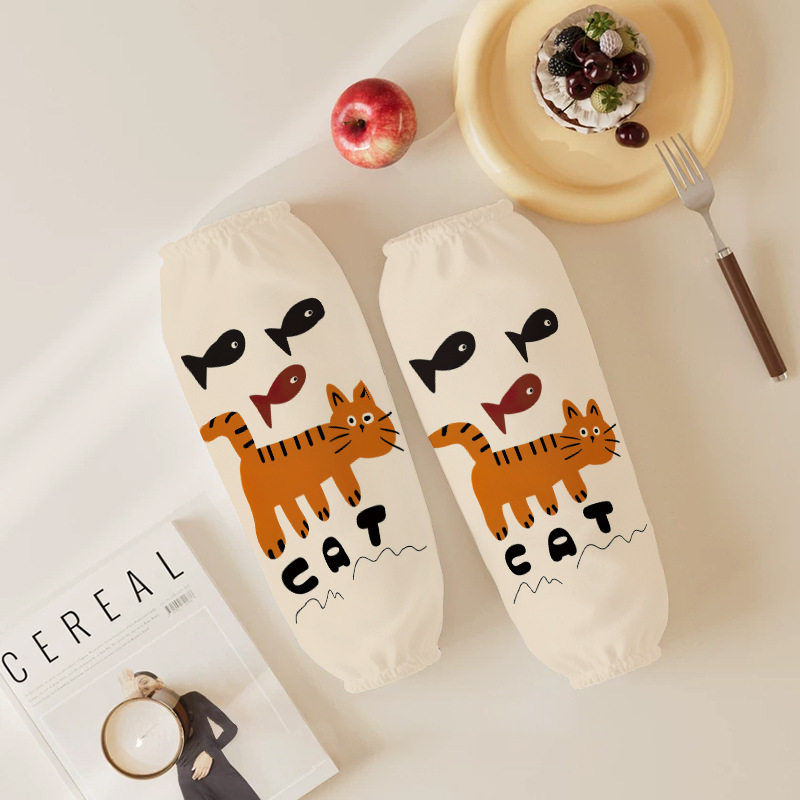 秋冬款女士中款真防水涂层袖套时尚卡通印花耐脏防污护袖包边套袖