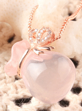 新款韩版粉色水晶福袋吊坠项链女士简约百搭气质镶钻蝴蝶结锁骨链