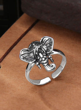 新品欧美复古做旧霸气大象戒指潮个性长牙齿创意动物食指戒指环戒