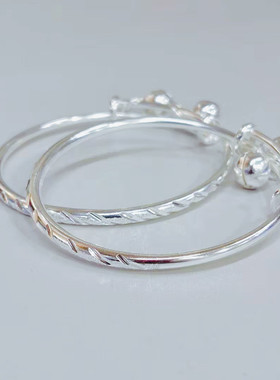 简约创意实心圆面儿童手镯小巧可爱车花手镯脚镯满月礼物饰品