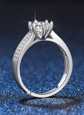 新款亚马逊跨境莫桑石戒指女时尚双排钻戒ins风六爪仿真开口戒指