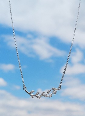 新款韩版森系个性橄榄枝树叶项链女简约锆石小清新创意新品锁骨链