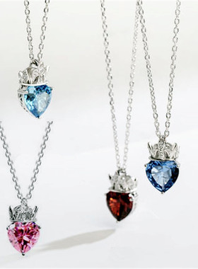 韩版爱心项链简约镶锆石皇冠桃心吊坠锁骨链多色可选饰品项链铜其