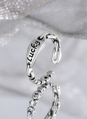 新品小众设计复古luck戒指女卡斯妮首饰厂新品个性INS链条指环