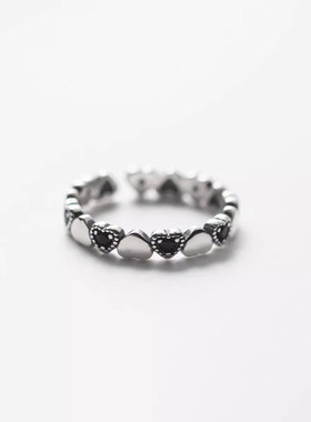 新款日韩风黑钻爱心戒指简约时尚个性感ins潮流开口饰品指环戒指