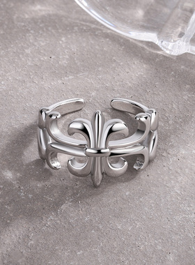 新品欧美时尚个性十字架戒指男女简约潮流几何型冷淡风开口指环戒