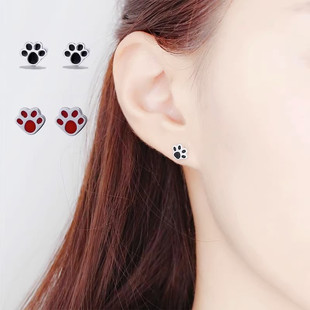 女式耳环猫爪子耳钉粉色少女心猫脚印耳饰少女萌猫学生饰品厂家