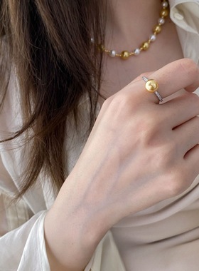 新款法式时尚珍珠镶钻戒指女简约小众淡水珍珠轻奢精致开口指环