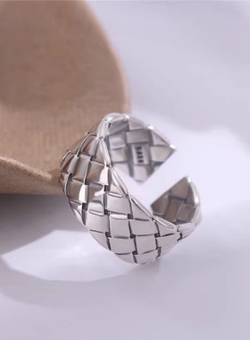 韩版个性气质复古交叉戒指女小清新做旧宽面编织网开口戒指环