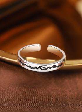 新款复古裂痕戒指男女潮ins简约感冷淡风开口泰银食指环