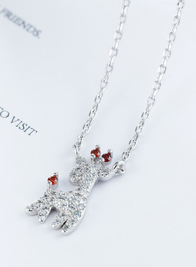 简约森系可爱满钻小鹿项链女时尚个性韩版镶钻圣诞锁骨链礼物饰品