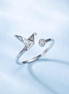新品森系千纸鹤戒指女简约文艺气质纸飞机指环冷淡风设计感手饰戒