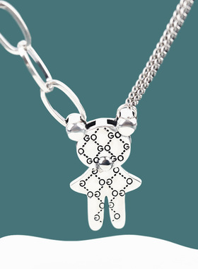 韩版个性字母小熊项链女复古小众设计可爱宠物灵动吊坠锁骨链项链
