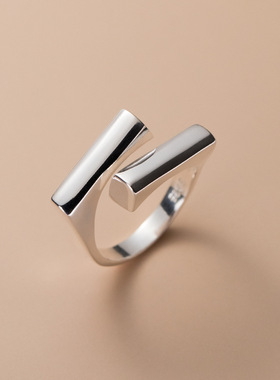 新款欧美小众设计方块交错戒指ins风几何设计感气质开口手饰品女