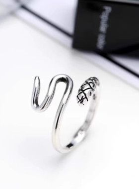 复古缠绕小蛇戒指女韩版个性森系泰银生肖蛇开口戒指厂家直销