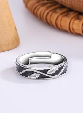 新款韩国风复古树叶指环潮流纹路花纹戒指时尚个性设计感手饰品女